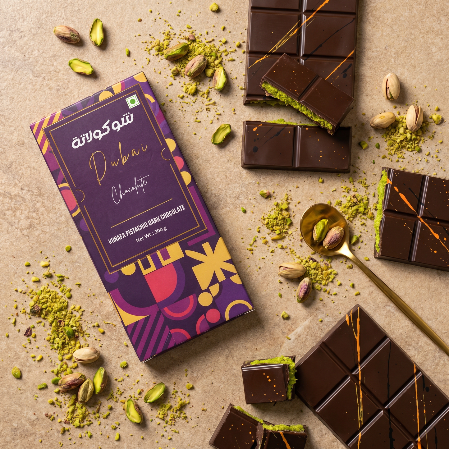 Kunafa Pistachio Dark Chocolate - 200gm